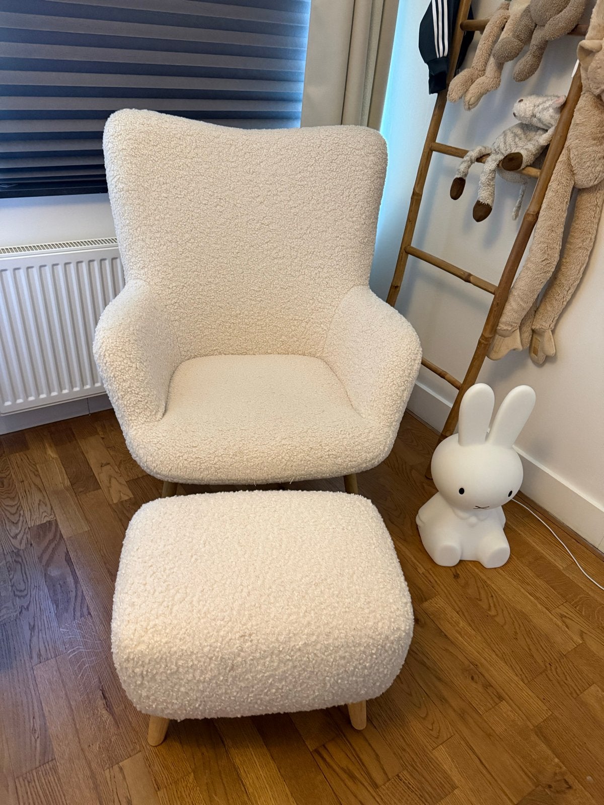 Bouclé Fauteuil met Voetenbank - Crème, Overige kleuren, Ophalen of Verzenden, Zo goed als nieuw, Eén