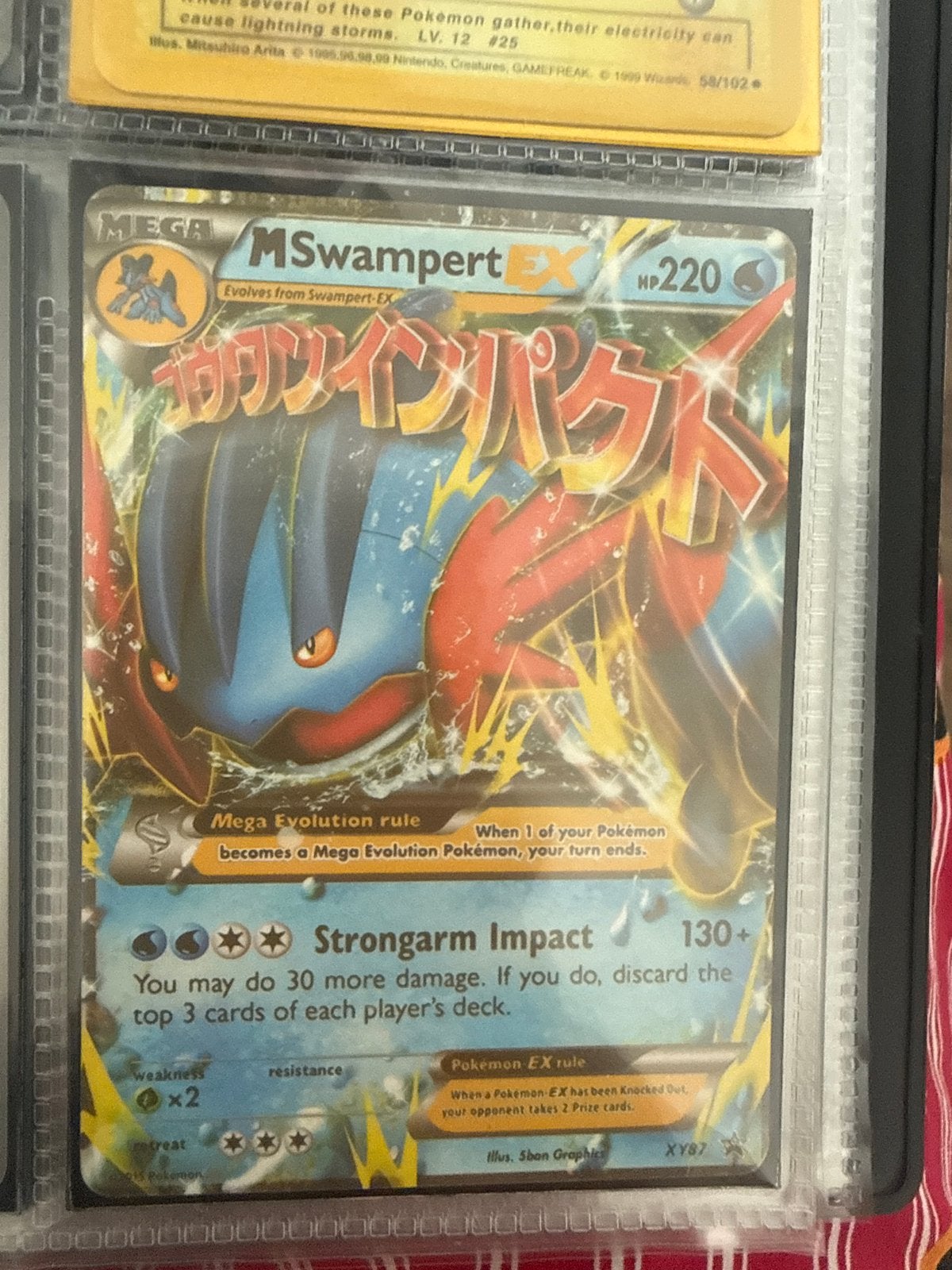 Pokémon Kaart: Mega Swampert EX - Zeldzaam en Krachtig, Ophalen of Verzenden, Zo goed als nieuw, Losse kaart