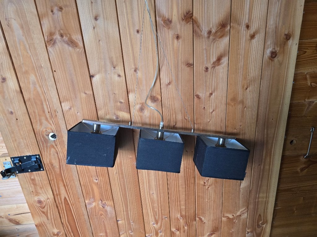 Hanglamp met 3 zwarte vierkante kappen, Ophalen, Gebruikt, Metaal, Overige fittingen