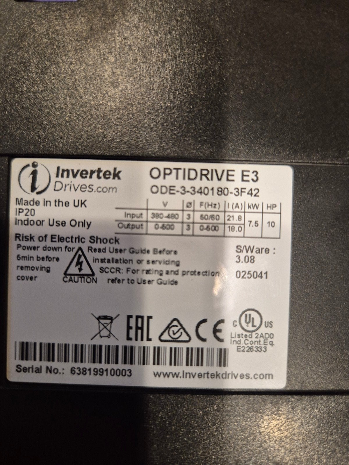 Invertek Optidrive E3 Frequentieomvormer ODE-3-340180-3F42, Ophalen of Verzenden