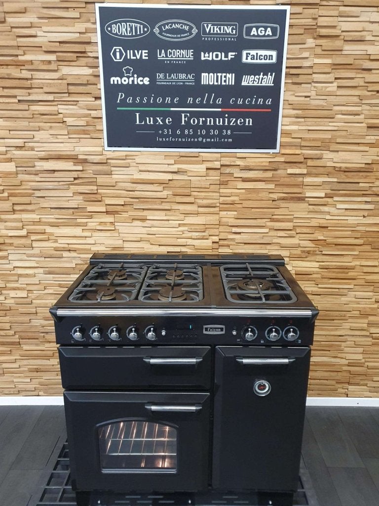 🔥Falcon classic Fornuis 90cm zwart + rvs 3 ovens 5 pits, Witgoed en Apparatuur, Fornuizen, Niet ingevuld, 60 cm of meer, Niet ingevuld