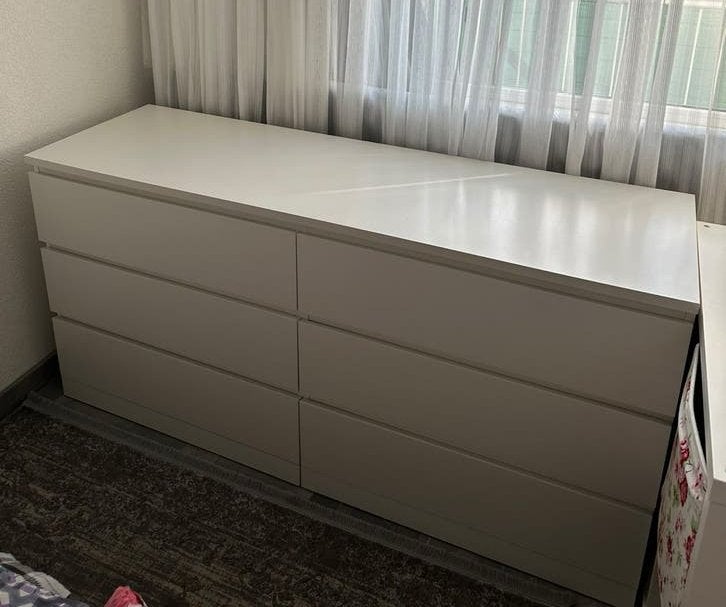 Witte IKEA MALM ladekast met 6 lades (160x78x48 cm), Ophalen, Gebruikt, 5 laden of meer, 150 tot 200 cm
