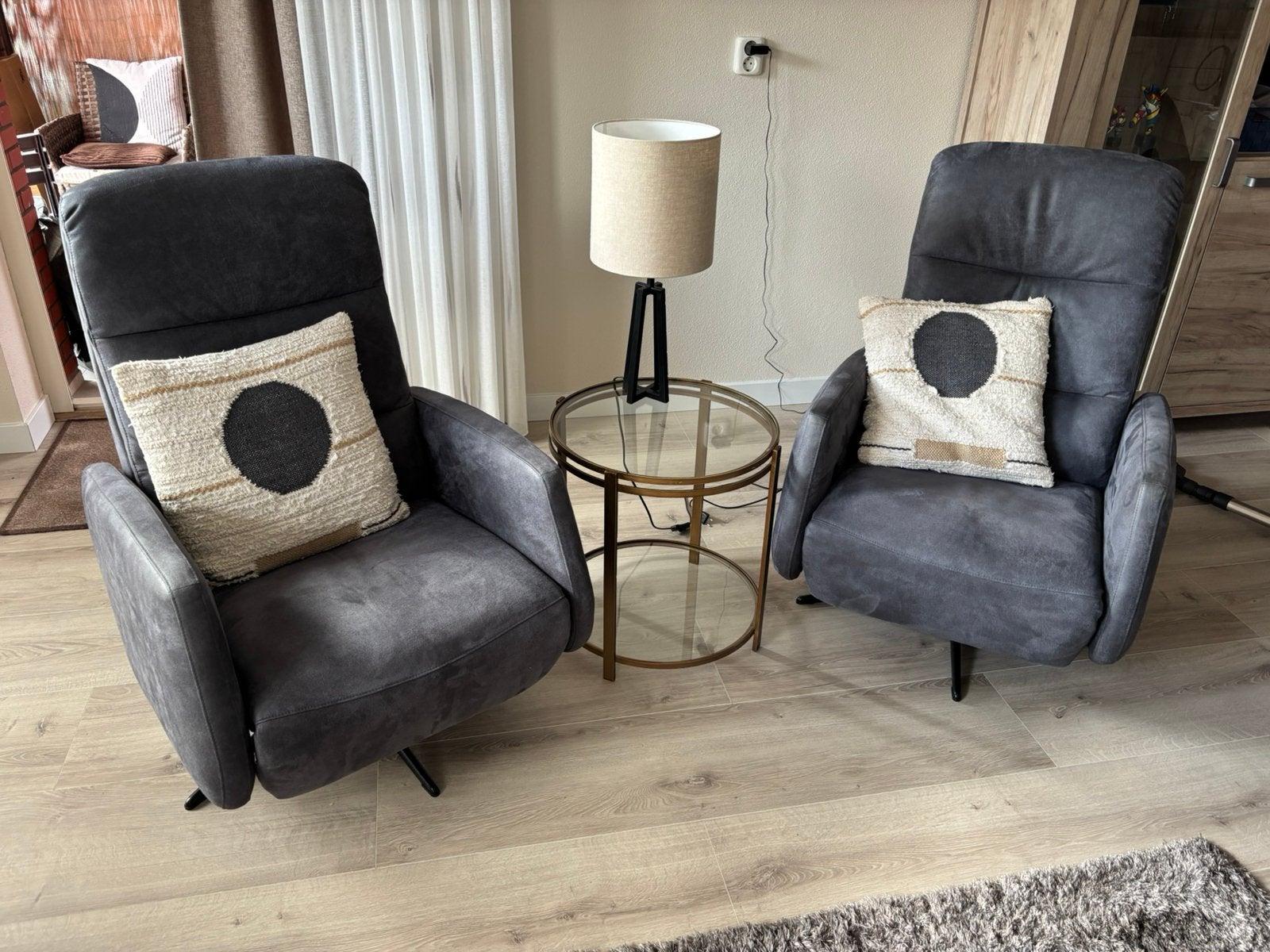 2 Fauteuils grijs/blauw, Ophalen, Zo goed als nieuw, 75 tot 100 cm, 50 tot 75 cm