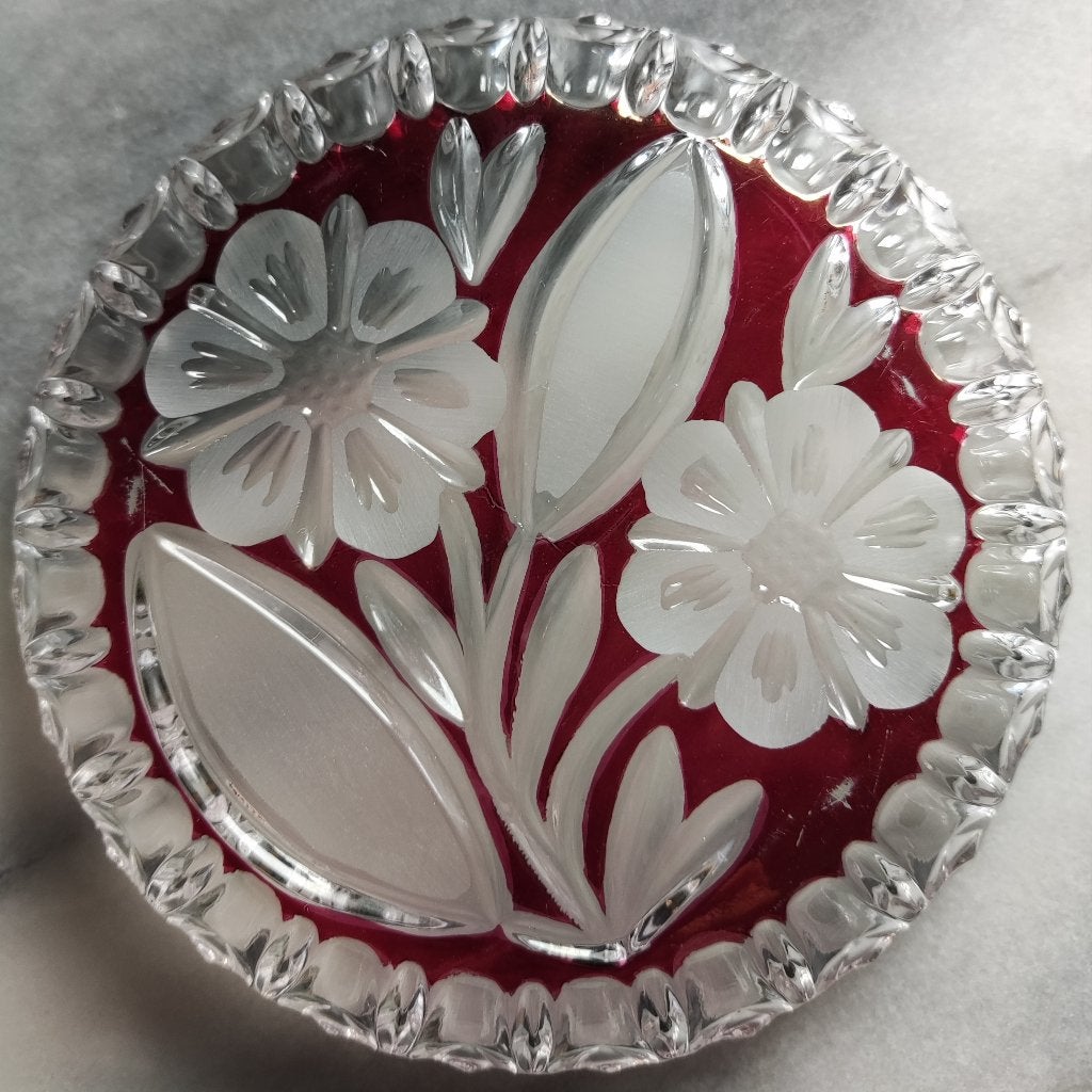 Vintage Hofbauer kristallen schaaltje (Floral Ruby), Antiek en Kunst, Antiek | Glas en Kristal, Ophalen of Verzenden