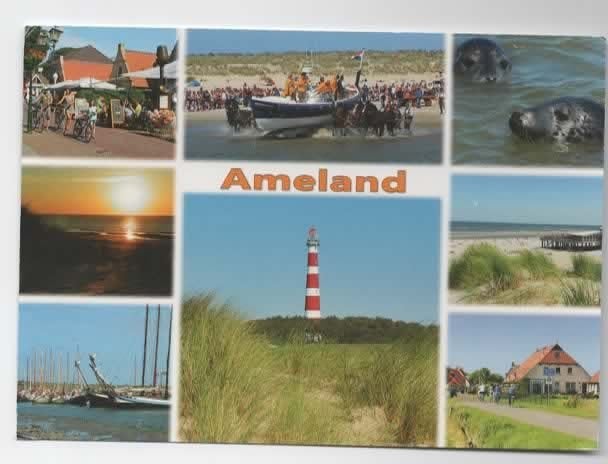 Ameland - 8-luik met Reddingboot, Vuurtoren e.a.-'15 (Zwolle, Verzamelen, Ophalen of Verzenden, 1980 tot heden, Gelopen, Waddeneilanden
