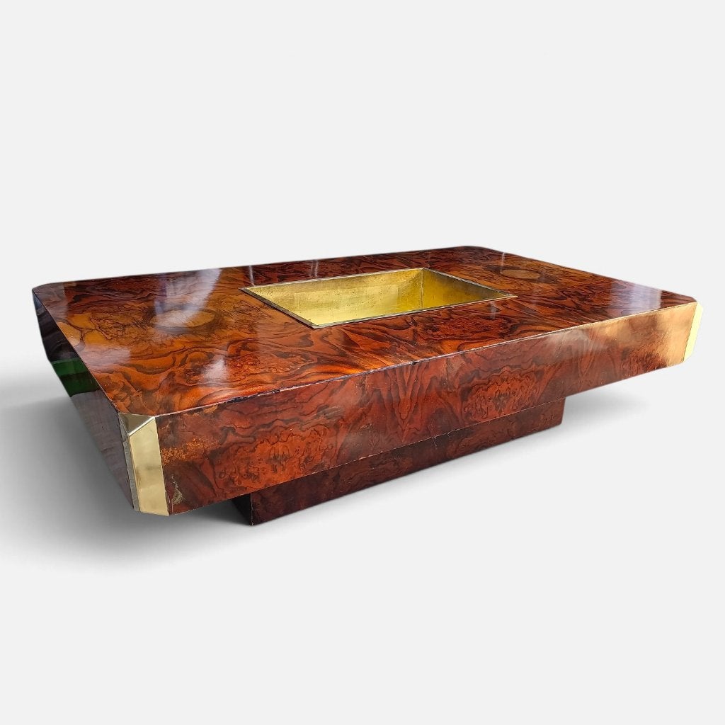 Willy Rizzo salontafel Alveo 1970s Mario Sabot Coctail Gold, Overige houtsoorten, Gebruikt, 100 tot 150 cm, Regency