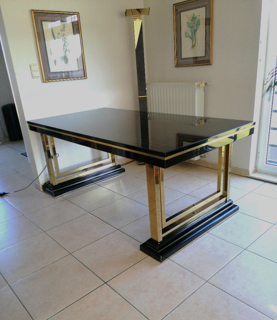 Hollywood Regency Stijl Tafel Zwart met Messing Details, Antiek en Kunst, Ophalen