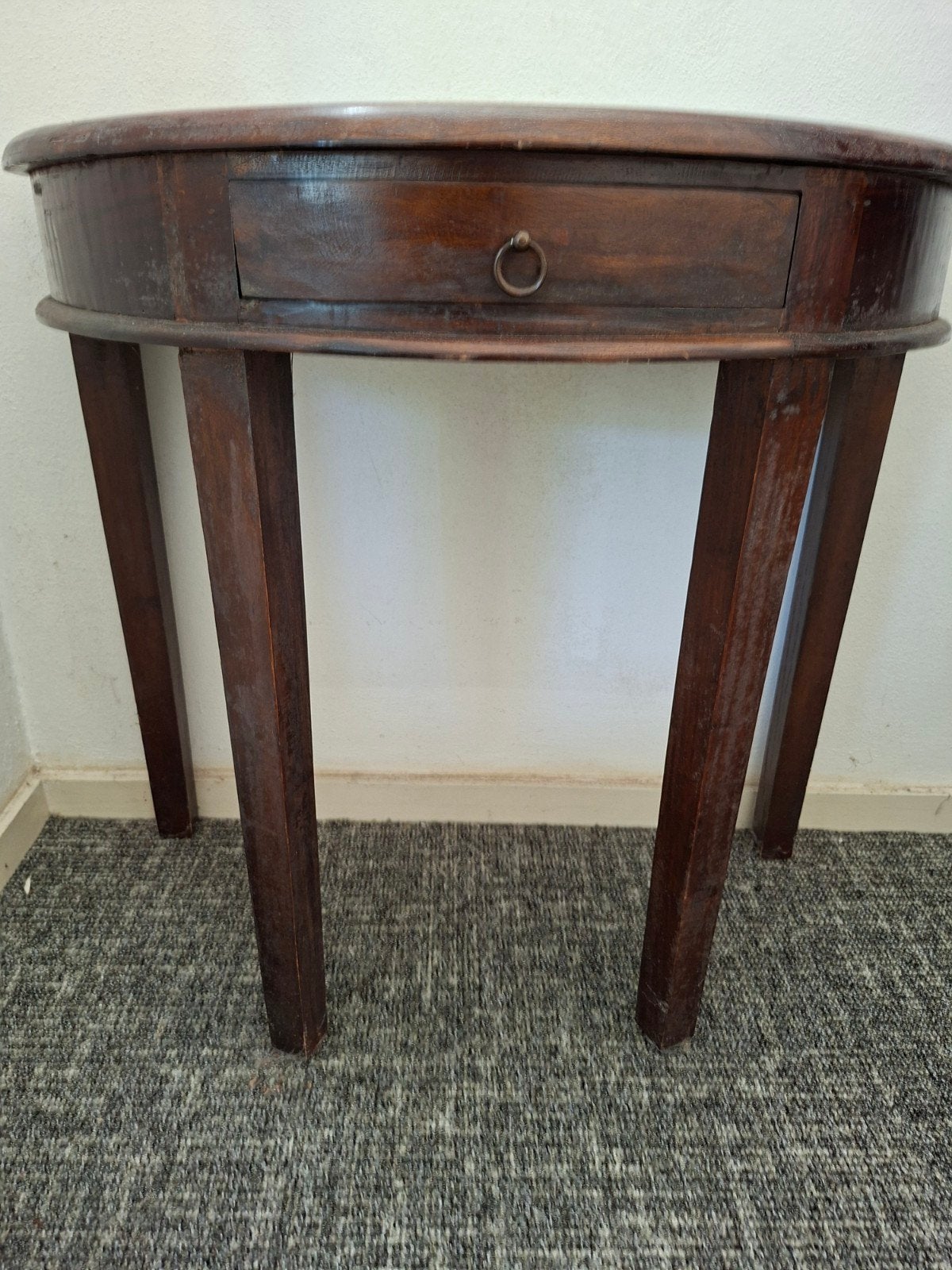 Antieke halfronde consoletafel met lade, Ophalen