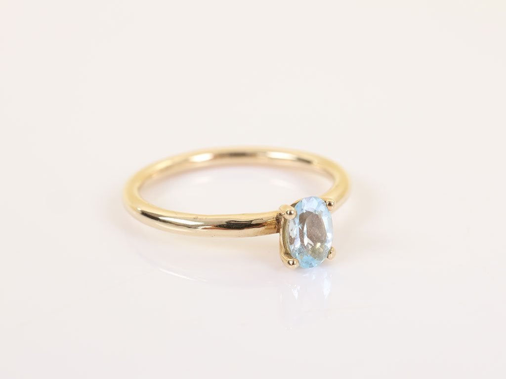 Azure | 14 Karaat Vintage Gouden Ring met Aquamarijn, Ophalen of Verzenden, Zo goed als nieuw, 17 tot 18, Met edelsteen