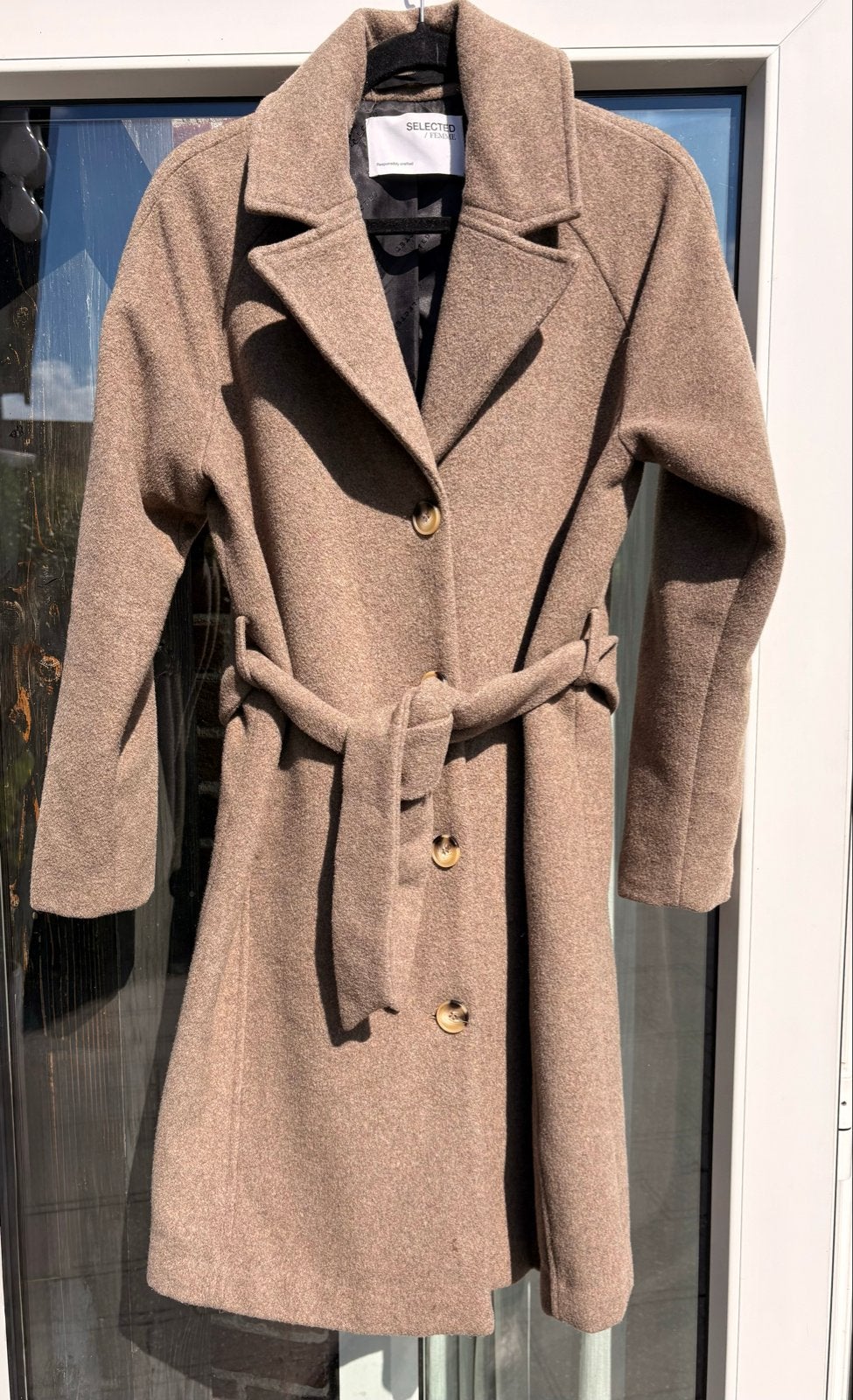 Selected Femme wollen winterjas maat M zo goed als nieuw, Ophalen of Verzenden, Zo goed als nieuw, Maat 38/40 (M), Bruin