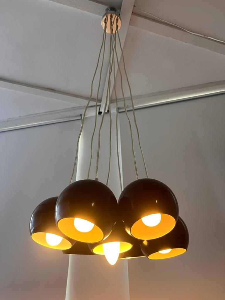 Hanglamp 7-lichts glazen bollen, Ophalen, Zo goed als nieuw, Glas, 75 cm of meer
