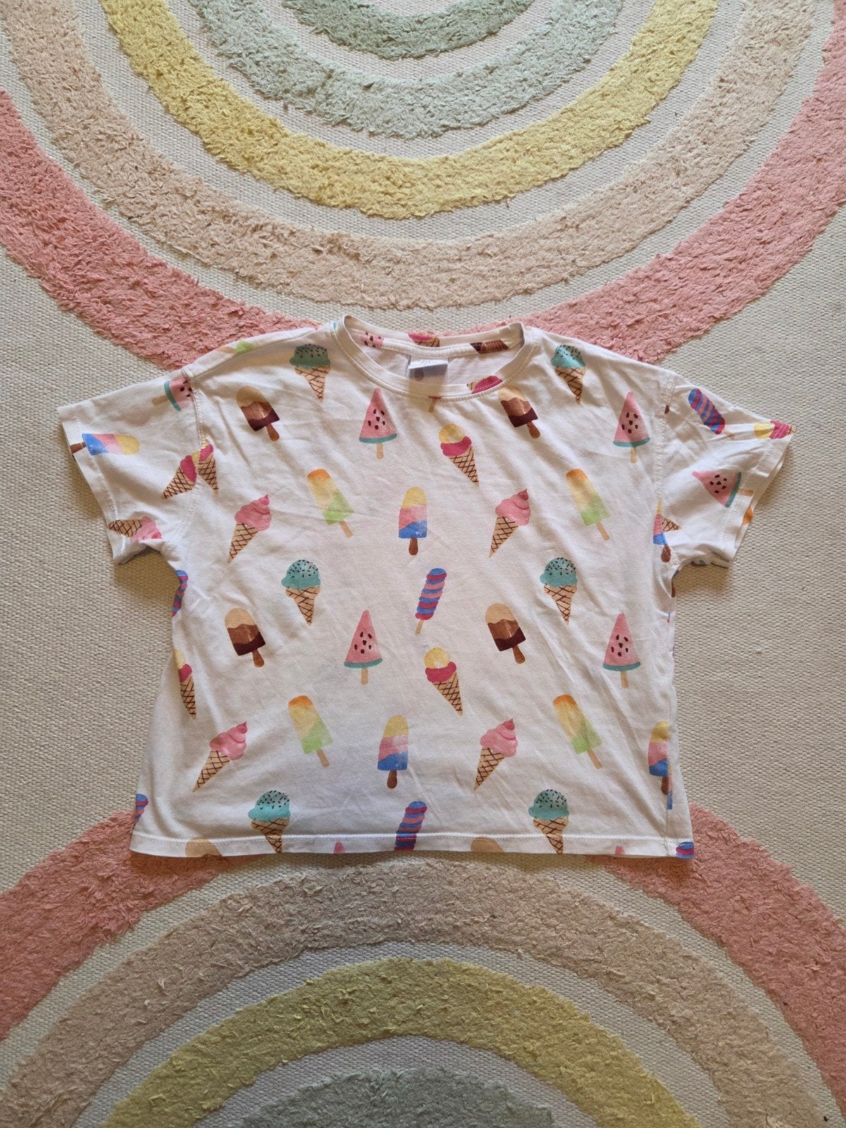 Vrolijk zomers ijsjes shirt Zara maat 134 valt kort, Gebruikt, Meisje, Ophalen of Verzenden, Zara