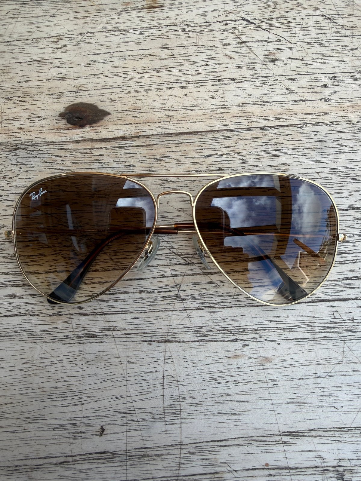 Ray-Ban Aviator Zonnebril - Goudkleurig met Bruine Glazen, Zonnebril, Bruin, Verzenden, Zo goed als nieuw