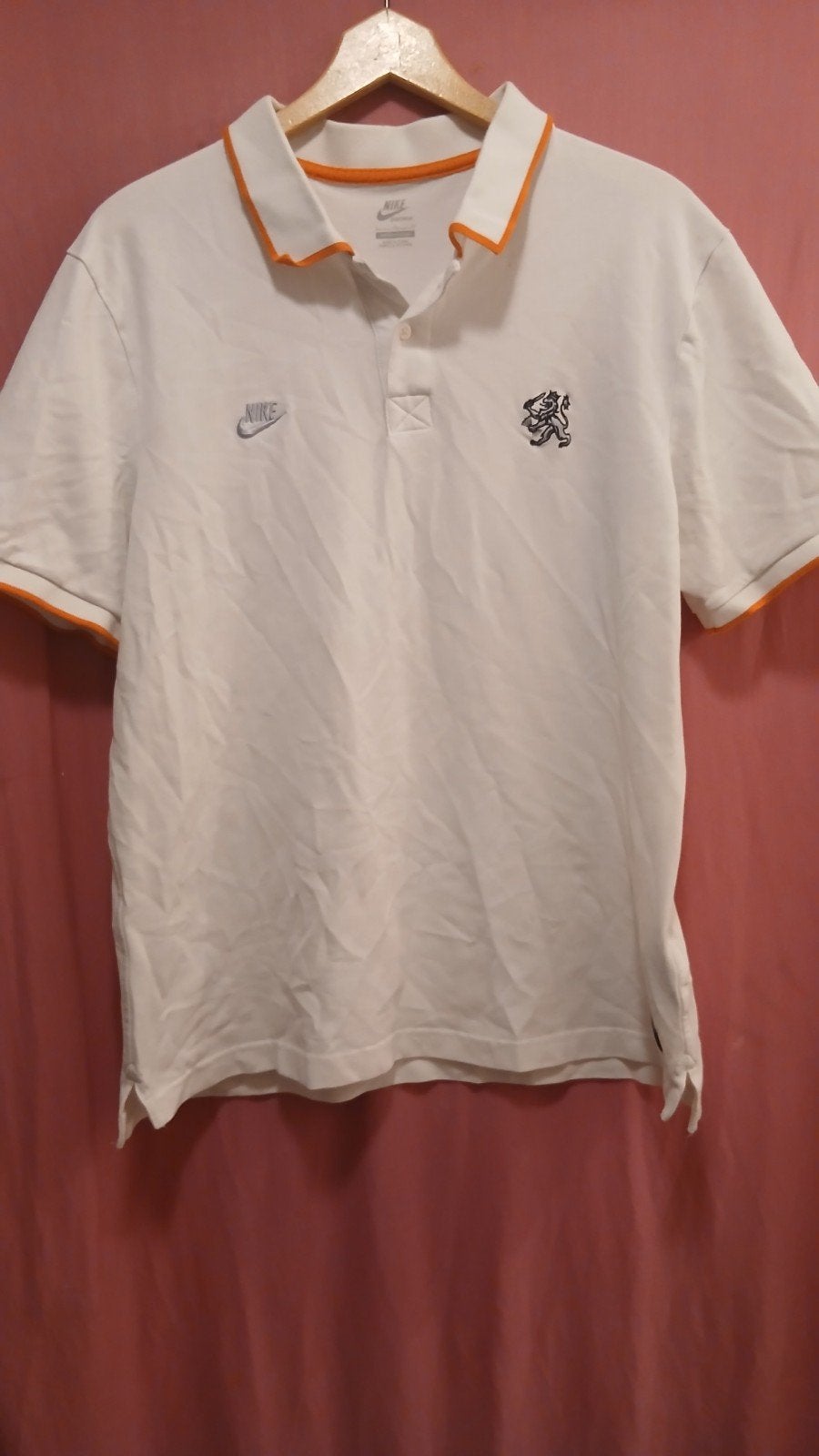 Nike KNVB Polo Oranje Leeuw Maat L, Maat 52/54 (L), Wit, Nike, Ophalen of Verzenden