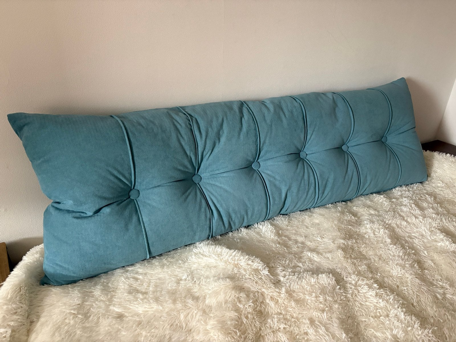 Langwerpig blauwgroen kussen met knopen, Overige merken, Zo goed als nieuw, Rechthoekig, Blauw