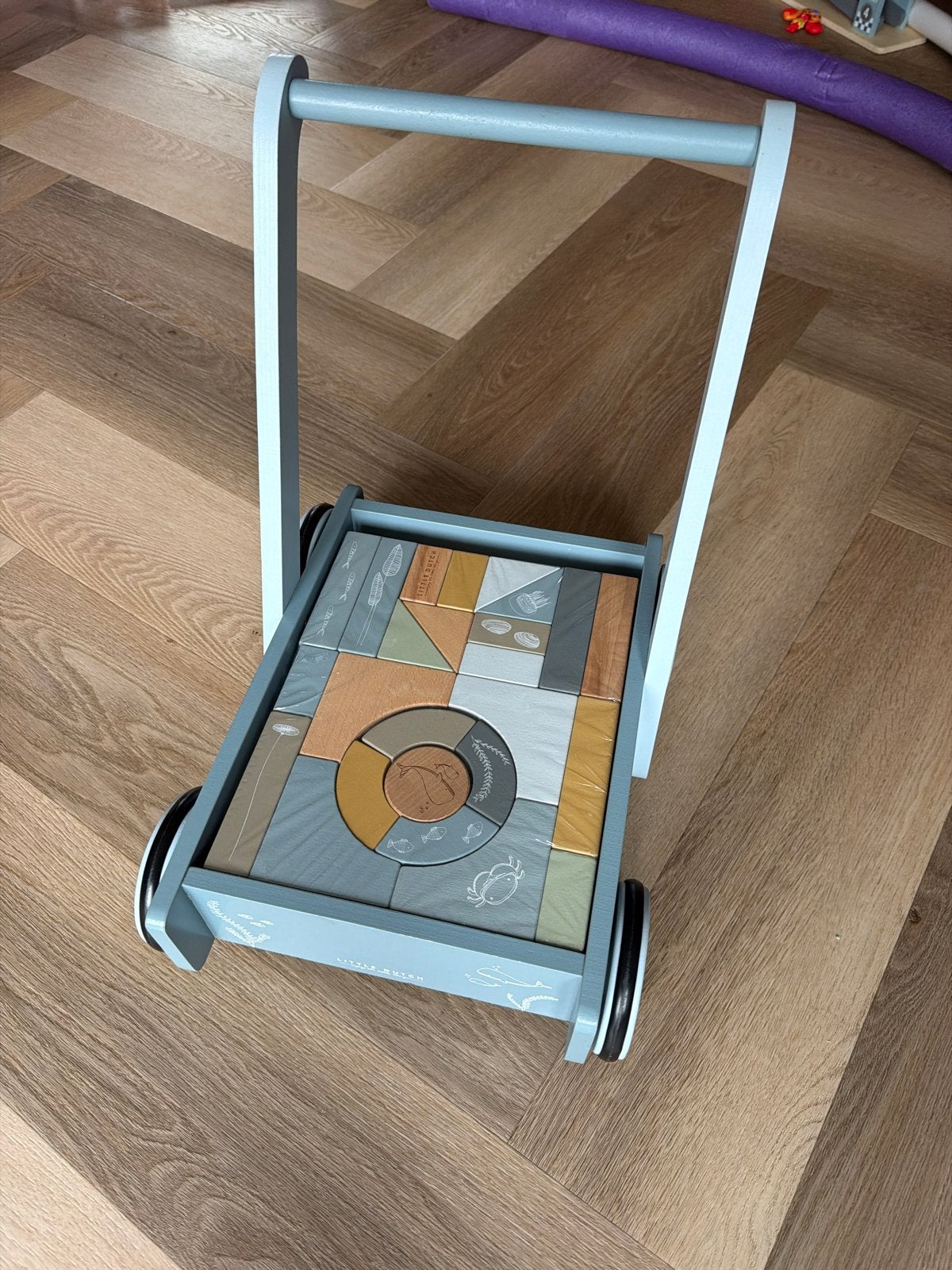 Little Dutch Houten Loopwagen met Blokken - Ocean, Ophalen, Nieuw, Duw- of Trekspeelgoed