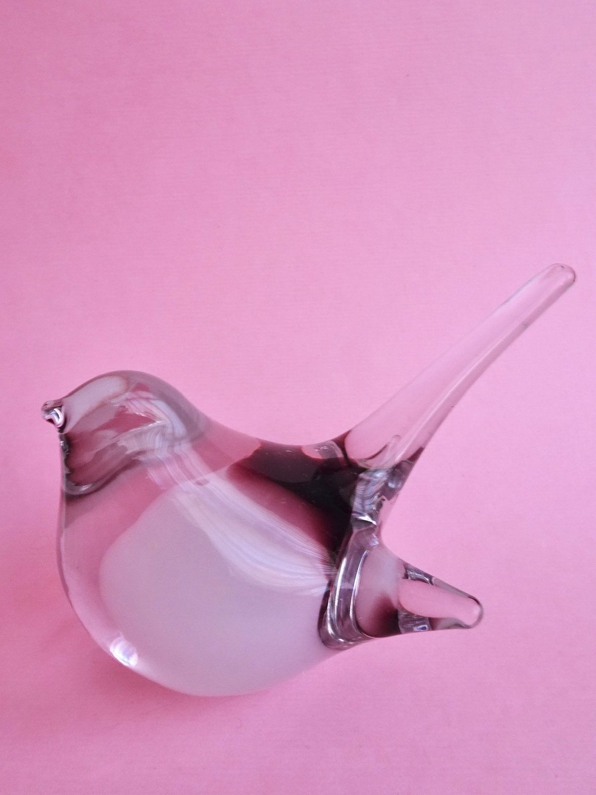 Vintage glas kristal design vogel beeldje murano wit paars, Antiek en Kunst, Ophalen