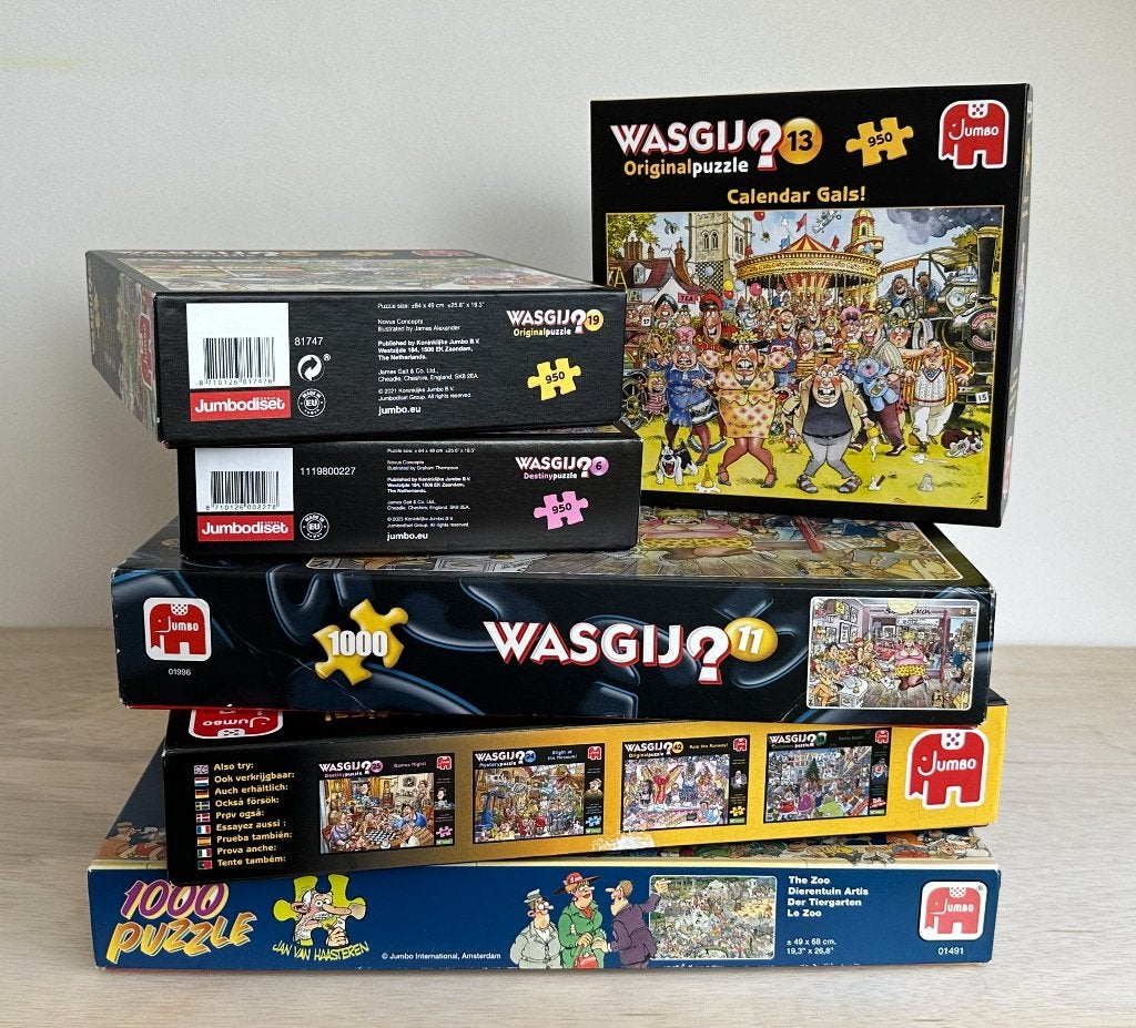Wasgij puzzels 1000 stukjes en Jan van Haasteren, Ophalen of Verzenden, 500 t/m 1500 stukjes, Zo goed als nieuw, Legpuzzel