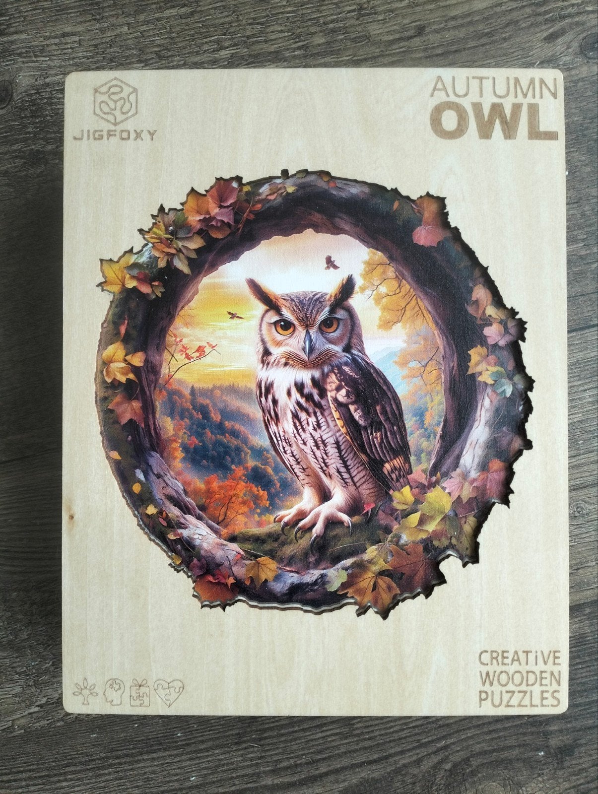 Jigfoxy Houten Puzzel Autumn Owl - 250 Stukjes, Ophalen of Verzenden, Minder dan 500 stukjes, Zo goed als nieuw, Legpuzzel