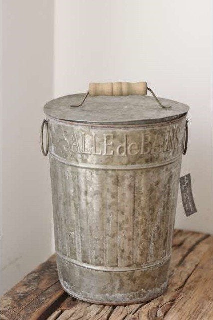Vuilbakje / Prullenbak Landelijk zinc 'Salle de Bain', Toilet-accessoire, Overige kleuren, Overige merken, Nieuw