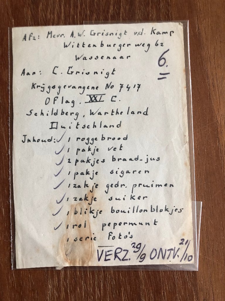 Krijgsgevangene. Notitieblaadje met gegevens over gestuurde, Verzamelen, Ophalen of Verzenden, Overige soorten, Duitsland, Overige typen