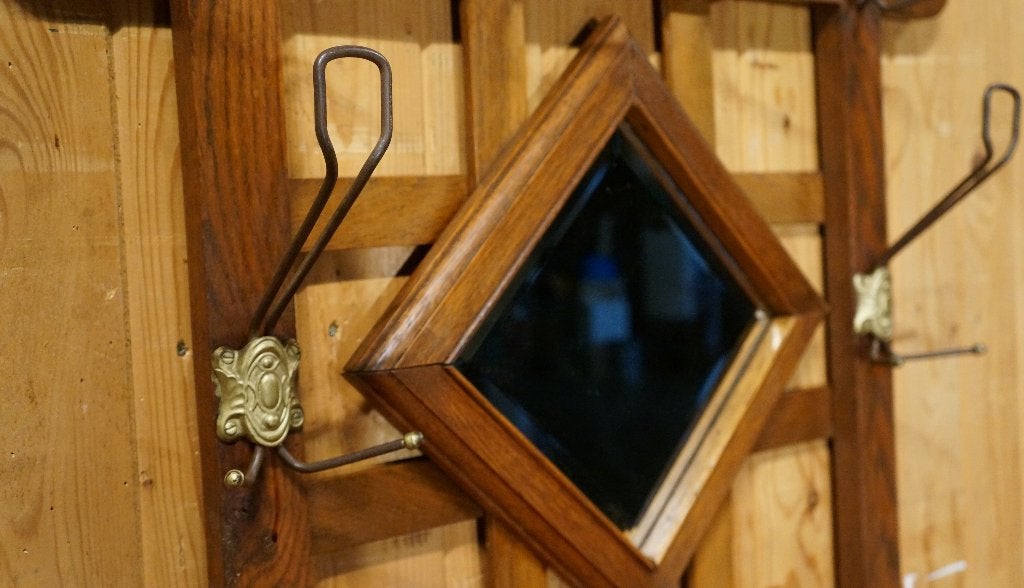 Spiegel Wandspiegel Staande-Kapstok Art Deco Hal Meubel oak, Ophalen, Gebruikt, Staande kapstok, 150 tot 200 cm
