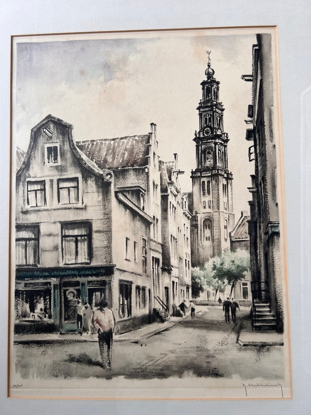 R.Hebbelinck – Westertoren & Jordaan Amsterdam – gesigneerd, Ophalen of Verzenden