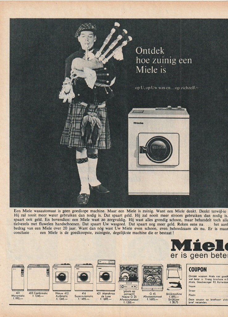 retro reclame 1966 Miele muziekinstrument doedelzak, Verzamelen, Verzenden, Overige typen