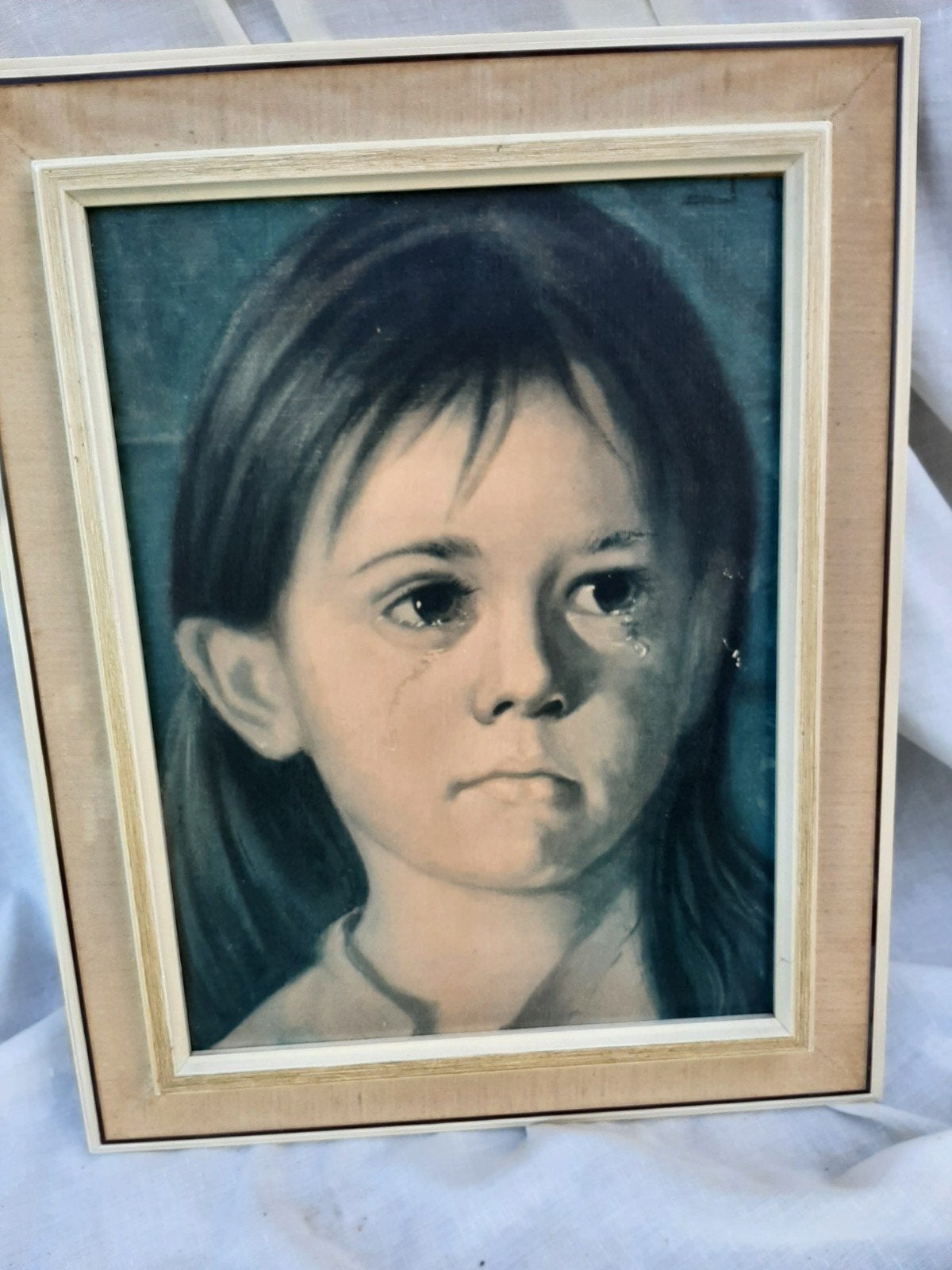 2 x  vintage schilderij/ meisje met traan/ meisje met pop, Ophalen of Verzenden, Huis en Inrichting