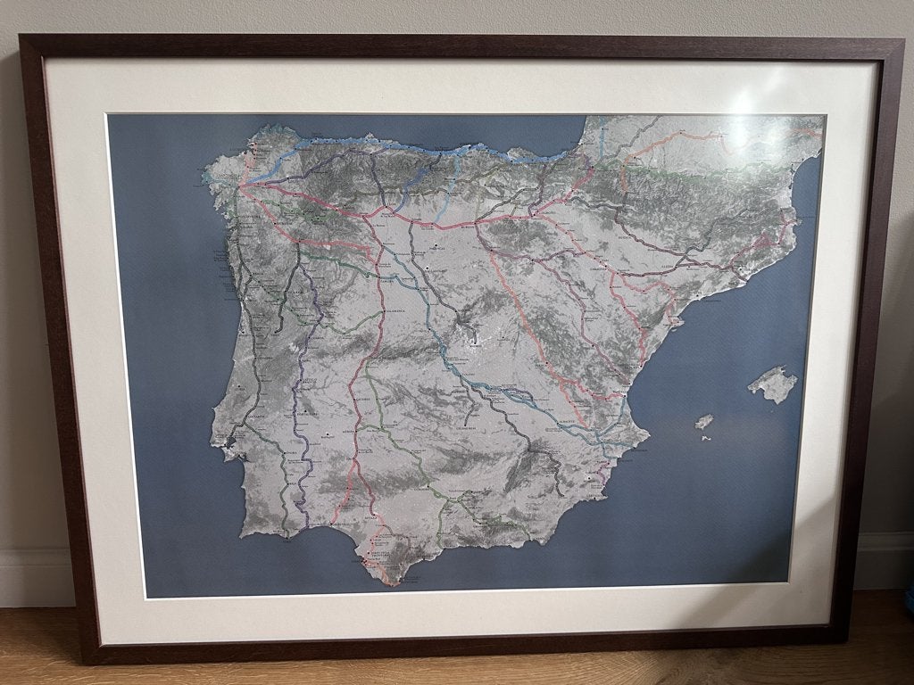 Poster camino routes met lijst, Ophalen, 50 – 75, Gebruikt, 75 tot 100 cm