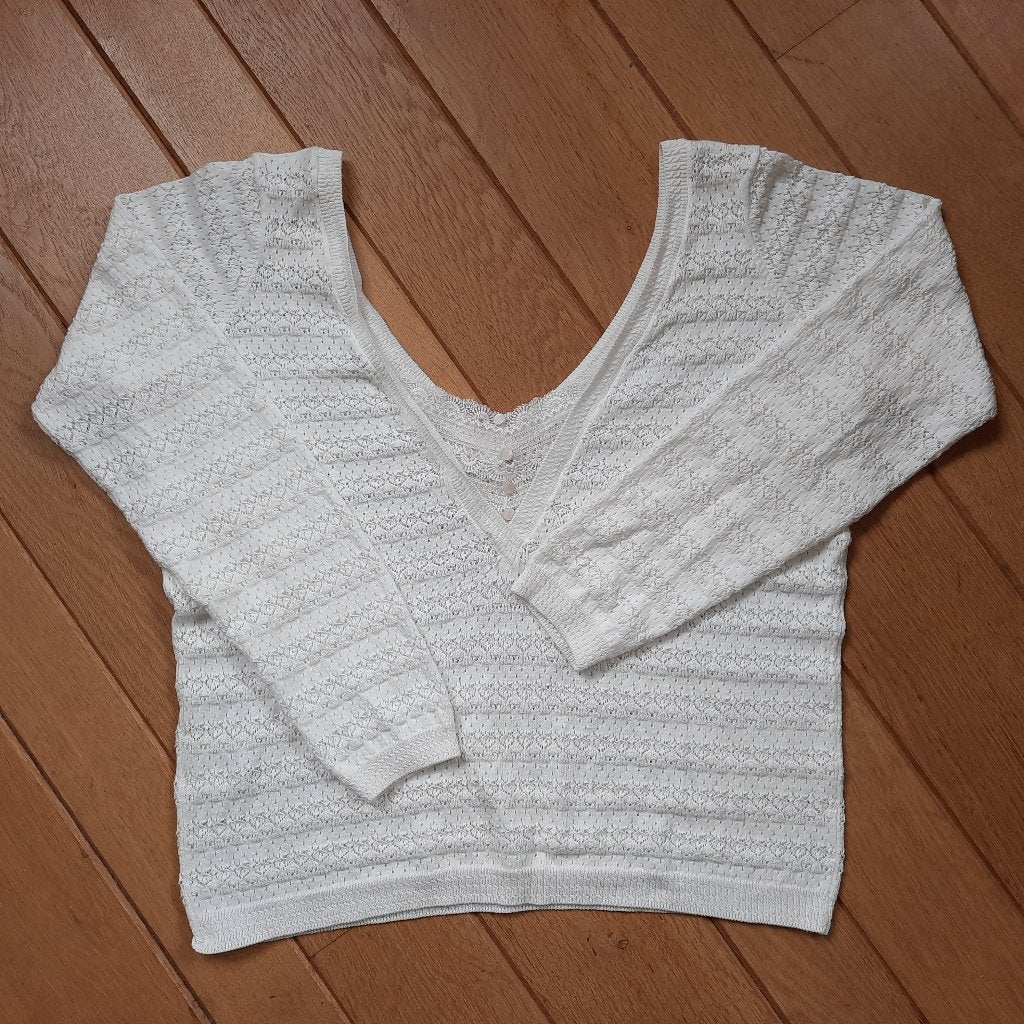 La Maille Sézane trui ecru ajour diepe V- hals maat M - nieu, Maat 38/40 (M), Beige, Ophalen of Verzenden, Zo goed als nieuw