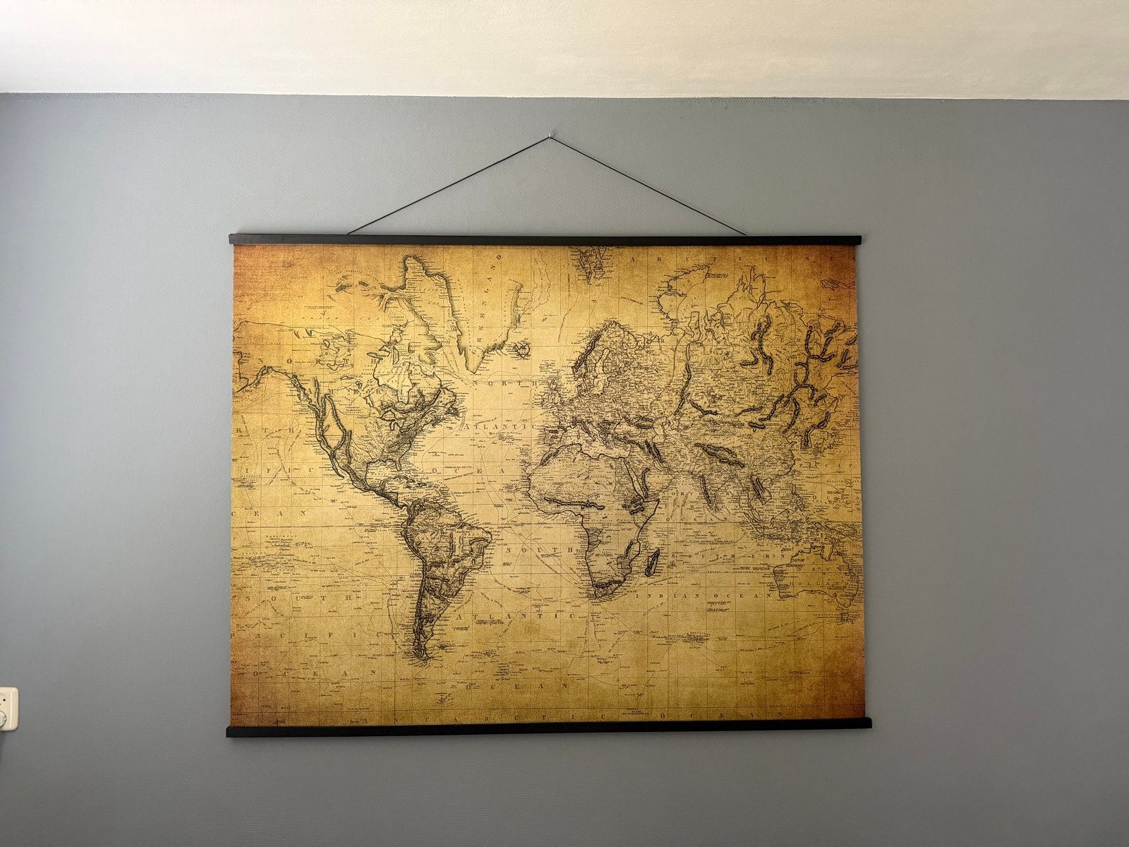 Vintage Wereldkaart 150x113 cm Wanddecoratie, Ophalen, Gebruikt, Vintage, Bruin