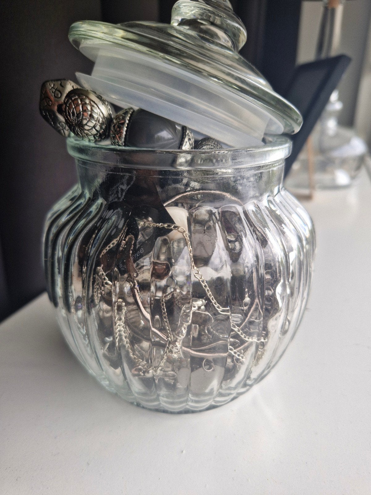 Jewelryjar zilver/zwart/wit, Sieraden, Tassen en Uiterlijk, Overige Accessoires, Ophalen of Verzenden, Gebruikt