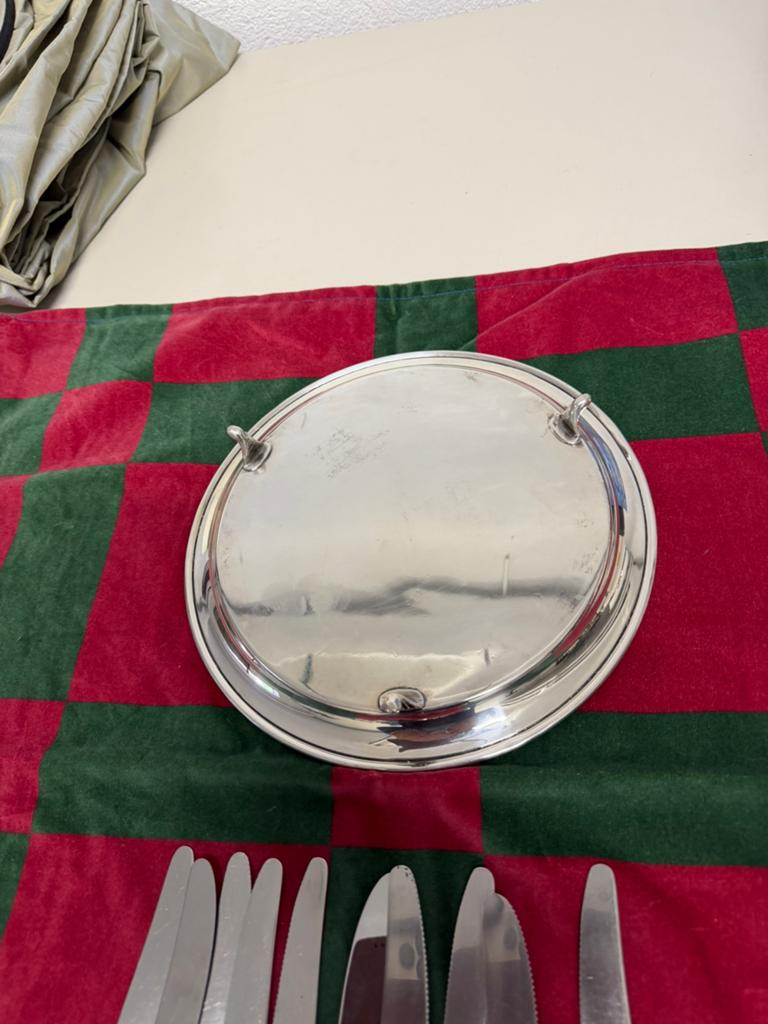 Antiek rond verzilverd dienblad, Minder dan 50 cm, Rond, Ophalen of Verzenden, Zo goed als nieuw