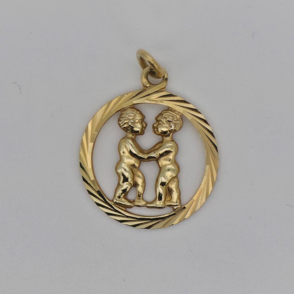 Gouden Hanger 14k (585) Sterrenbeeld Tweeling, Gebruikt, Overige voorstellingen, Ophalen of Verzenden, Goud