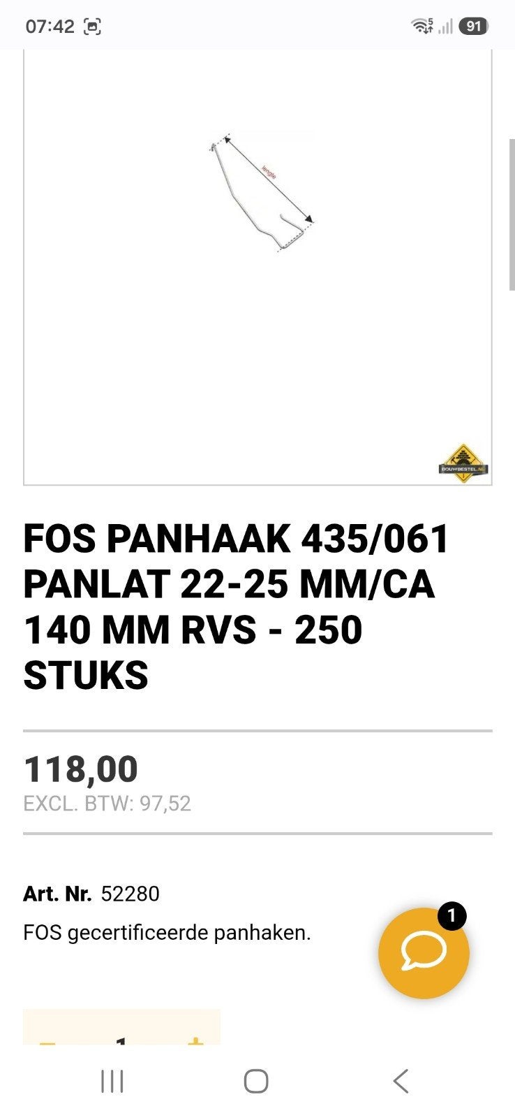 Dak panhaken - FOS-435/061 panhaak (250 stuks), Overige kleuren, Nieuw, Ophalen of Verzenden, 15 m² of meer