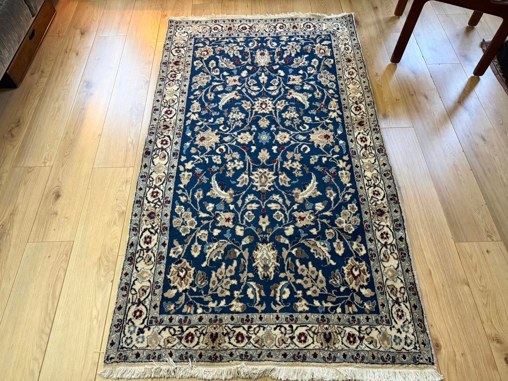 Vintage Handgeknoopt Perzisch Nain tapijt – 208  x 117 cm, 100 tot 150 cm, Info@bababoho.com, Ophalen of Verzenden, Klassiek interieur | Hotel chique | Mid-century modern