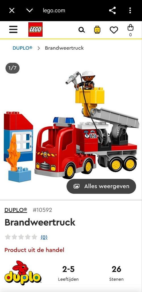LEGO Duplo Brandweertruck 10592 met figuren en accessoires, Gebruikt, Overige thema's, Compleet, Ophalen of Verzenden