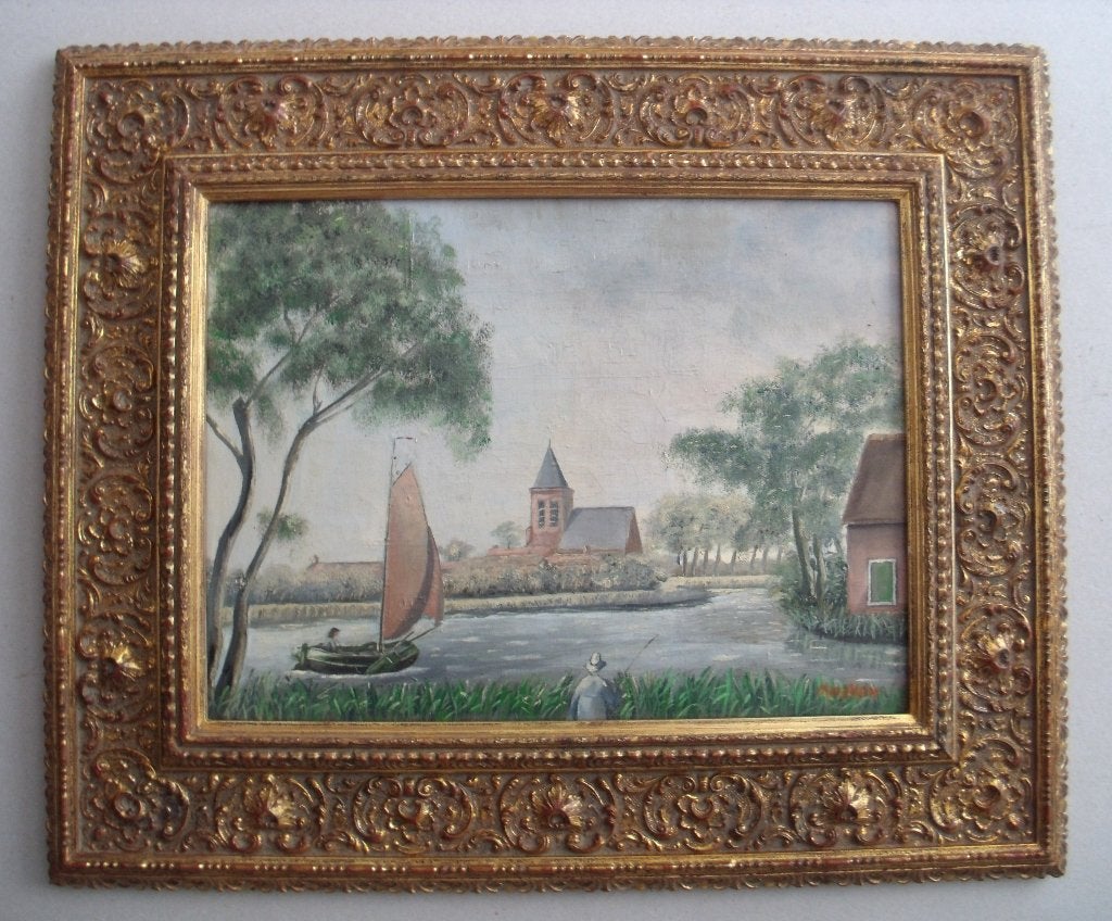 Hollandse School - Gezicht op kerk - olieverf op doek, Ophalen