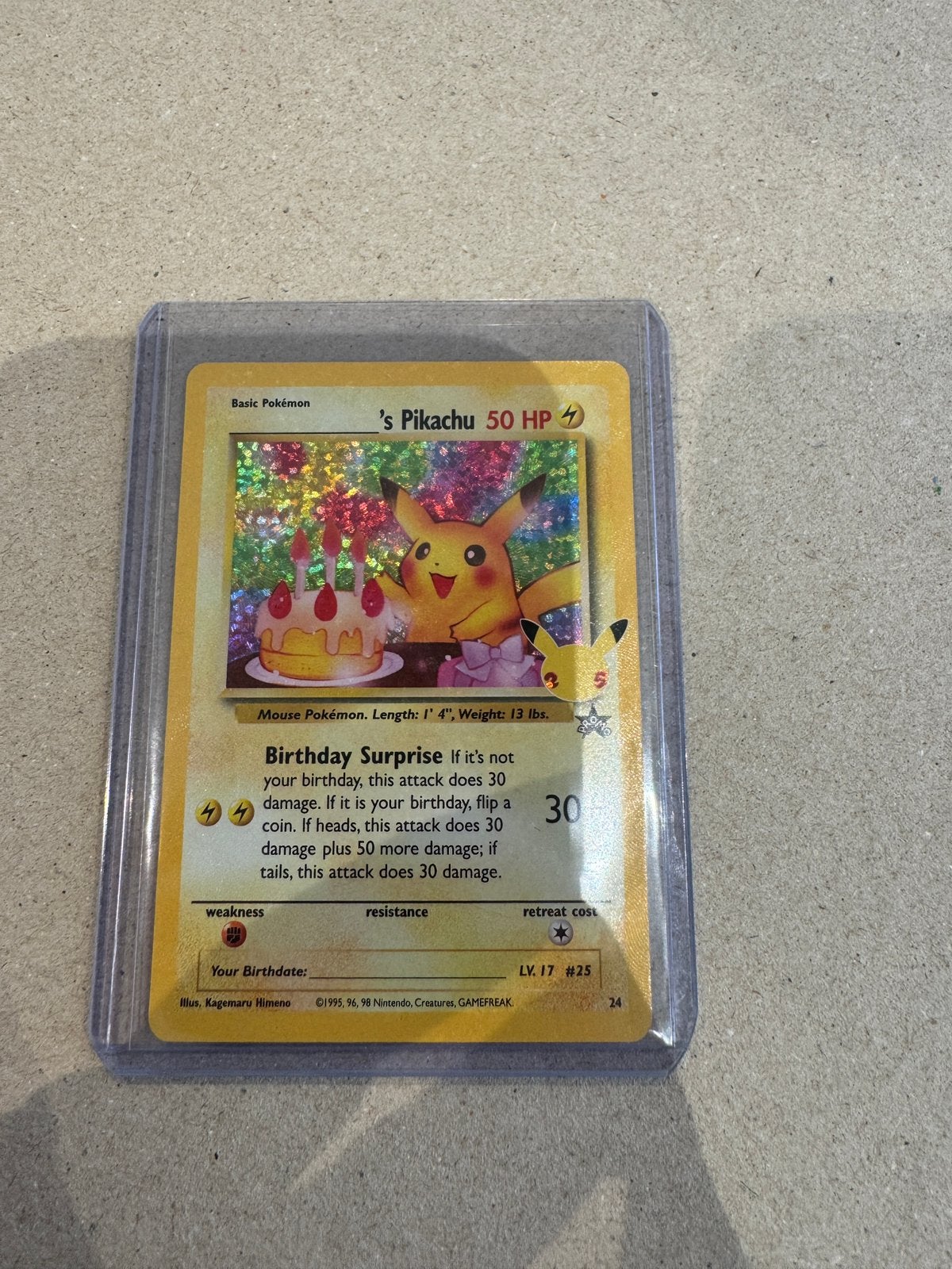‘S Pikachu (birthday pikachu) Celebrations Promo 24, Ophalen of Verzenden, Gebruikt, Losse kaart, Foil