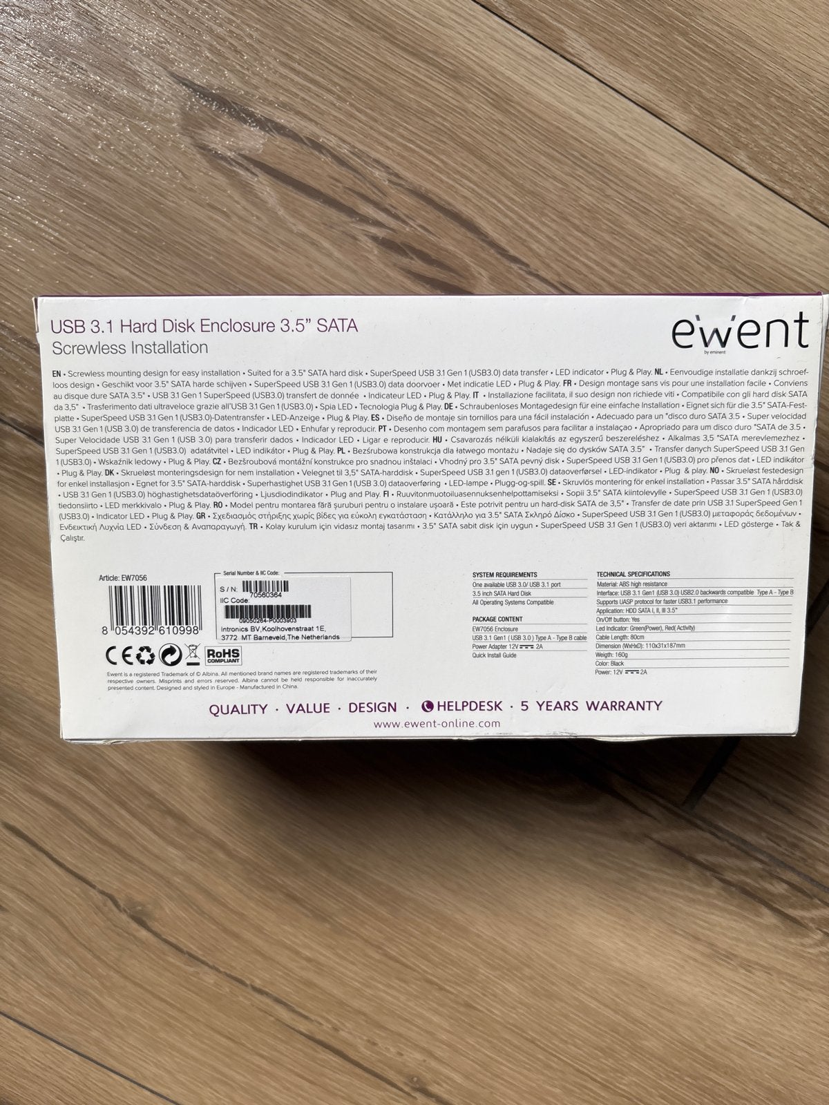 Ewent USB 3.1 Hard Disk Enclosure 3.5" SATA, Computers en Software, Server, HDD, Nieuw, Ophalen of Verzenden