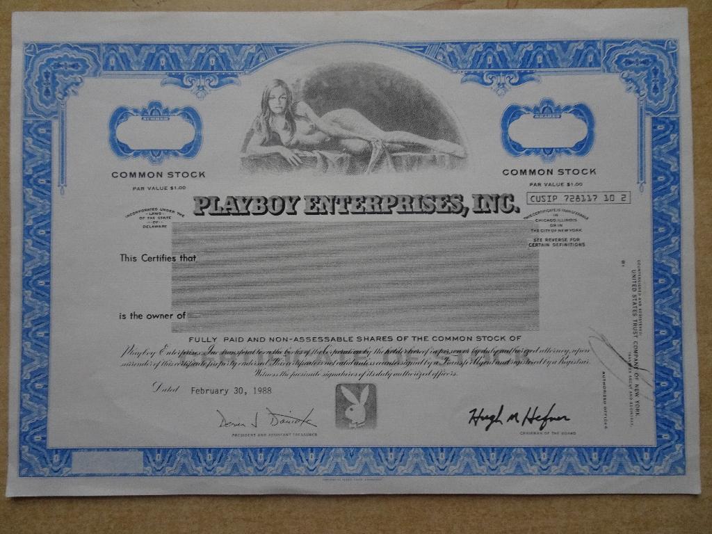 Dekoratief Aandeel Playboy van 1 $ 1988, Ophalen of Verzenden, Aandeel