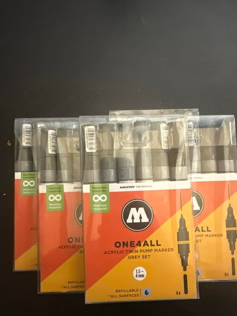 5x Molotow ONE4ALL Acryl Twin Pump Marker Grey Set, ., Nieuw, Ophalen of Verzenden, Potlood of Stift