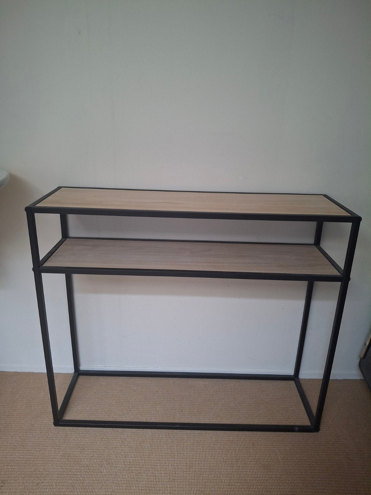 Sidetable zwart metaal met houtlook, 100x30x85 cm, Ophalen, Metaal of Aluminium, Zo goed als nieuw, 75 cm of meer
