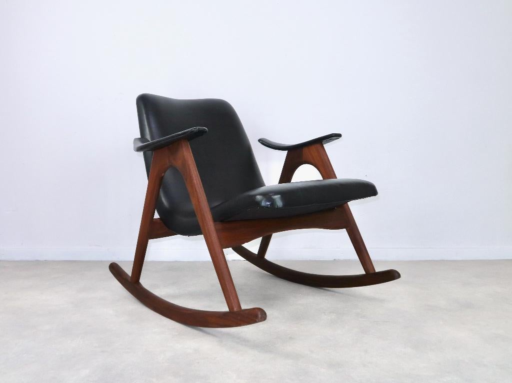 schommelstoel Louis van Teeffelen Wébé teak frame skai 60s, Ophalen, Gebruikt, -, -
