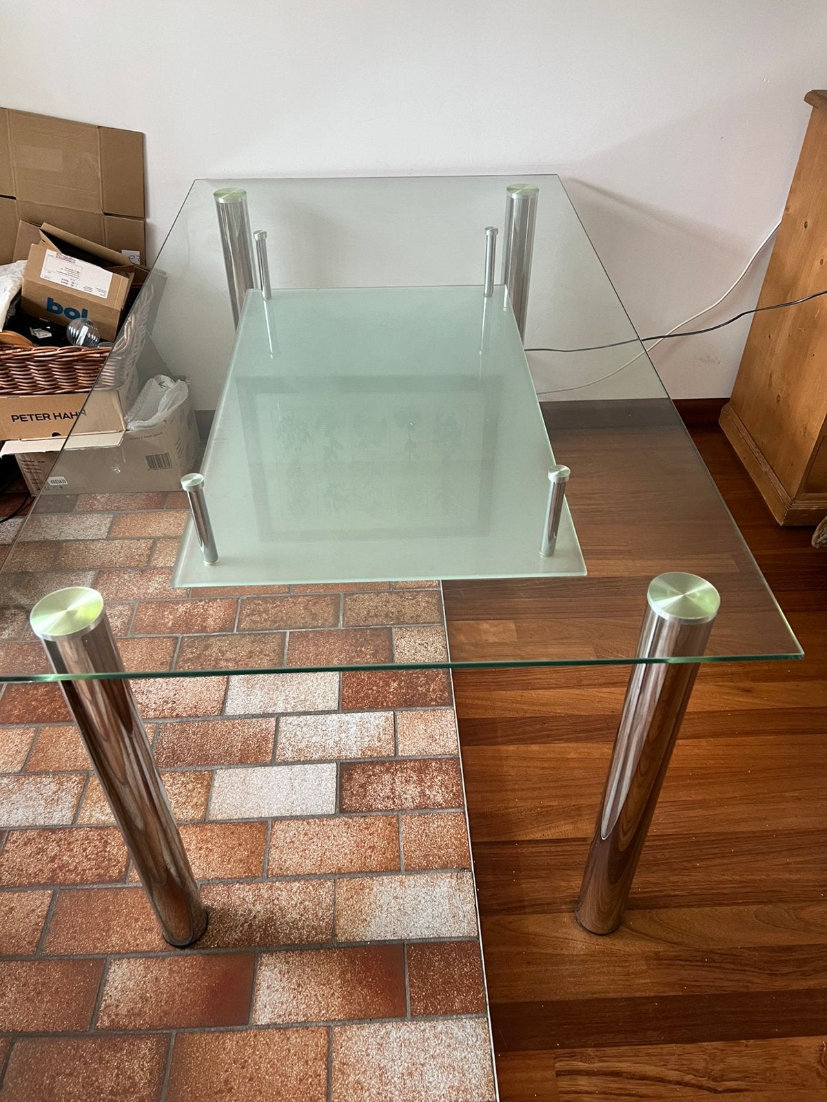 Glazen eettafel 160x 90cm met onderplaat, Ophalen, 50 tot 100 cm, 150 tot 200 cm, Rechthoekig