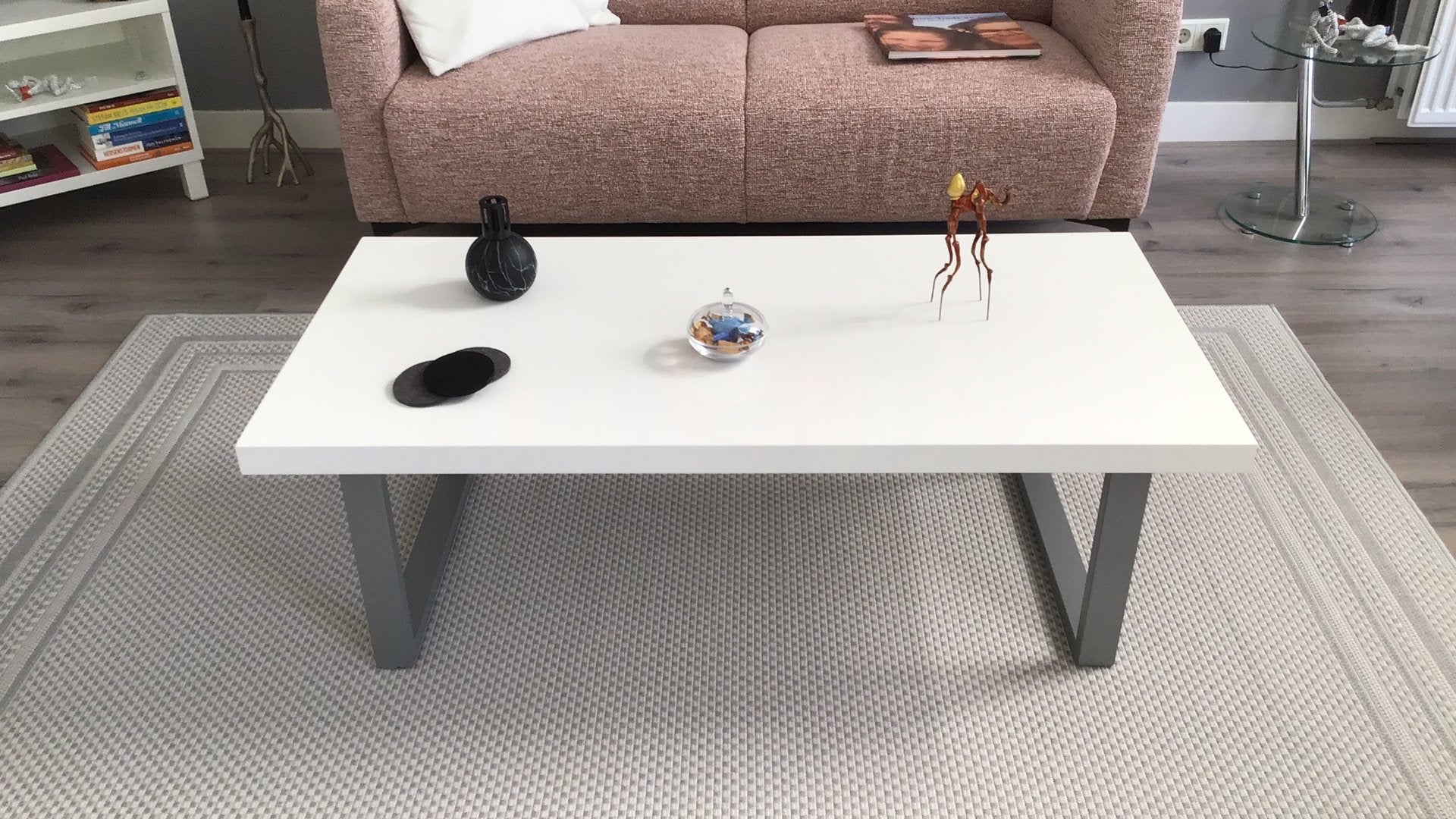 Salontafel en hoektafel, wit glanzend, Ophalen, Kunststof, 100 tot 150 cm, 50 tot 100 cm