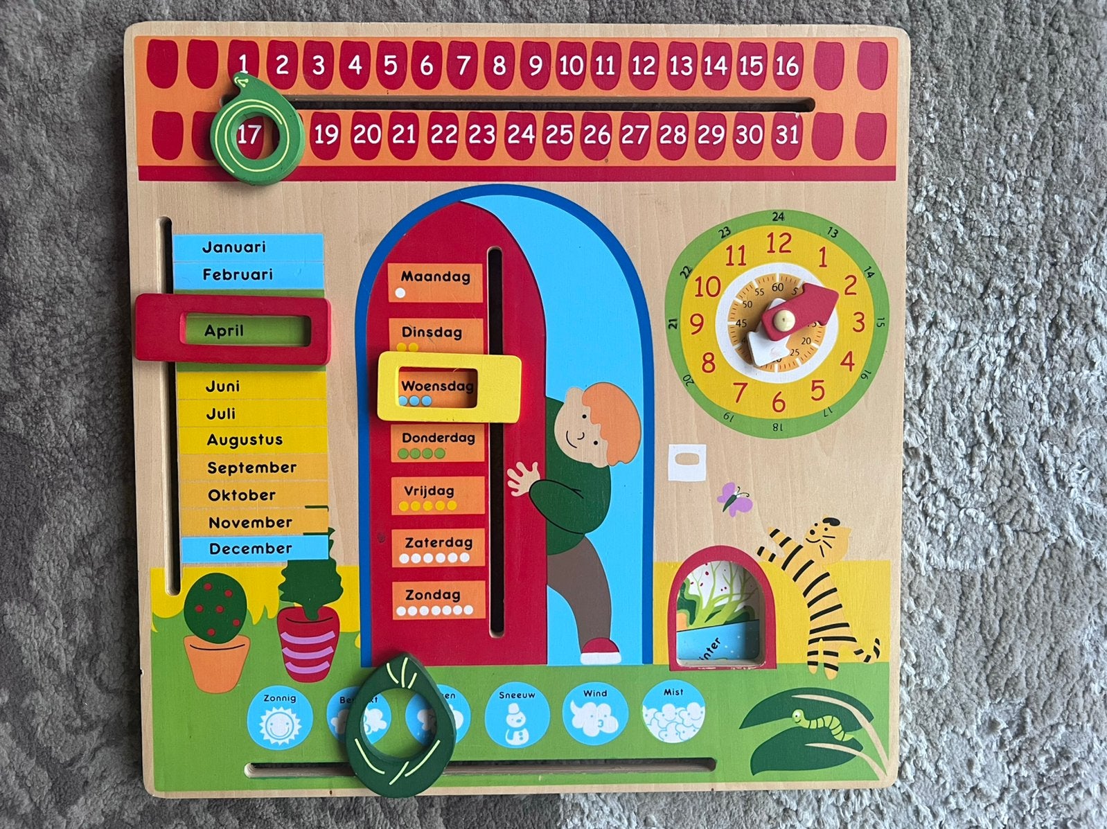 Houten kalender datum maand tijd bord, Ophalen, Zo goed als nieuw