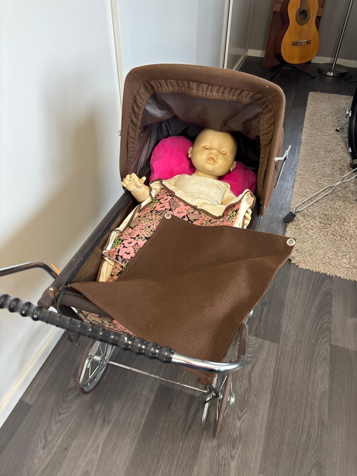 Vintage Poppenwagen met Pop - Bruin Corduroy, Ophalen, Gebruikt, Babypop