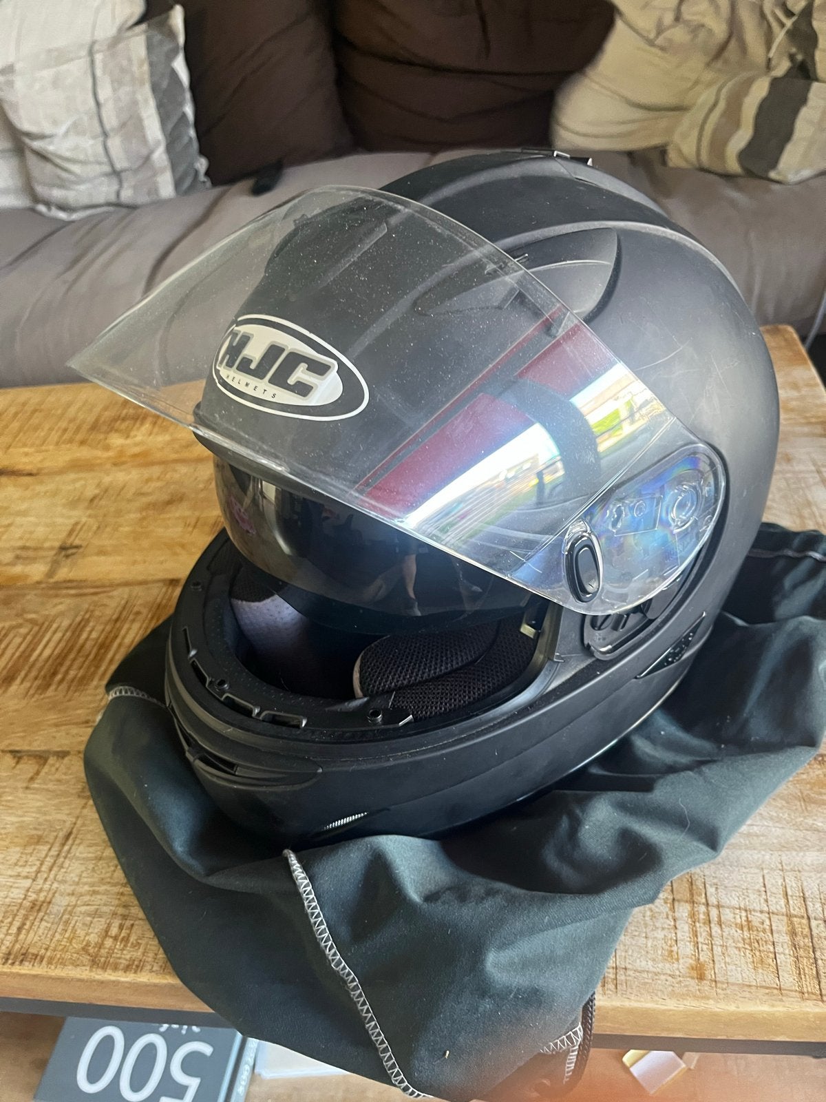 Mat zwarte integraalhelm HJC - met zonnevizier, Ophalen, Tweedehands, Integraalhelm, HJC